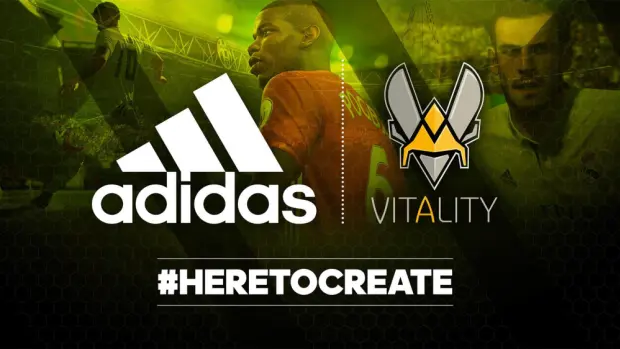 Logos of Adidas and Team Vitality with Paul Pogba in the background