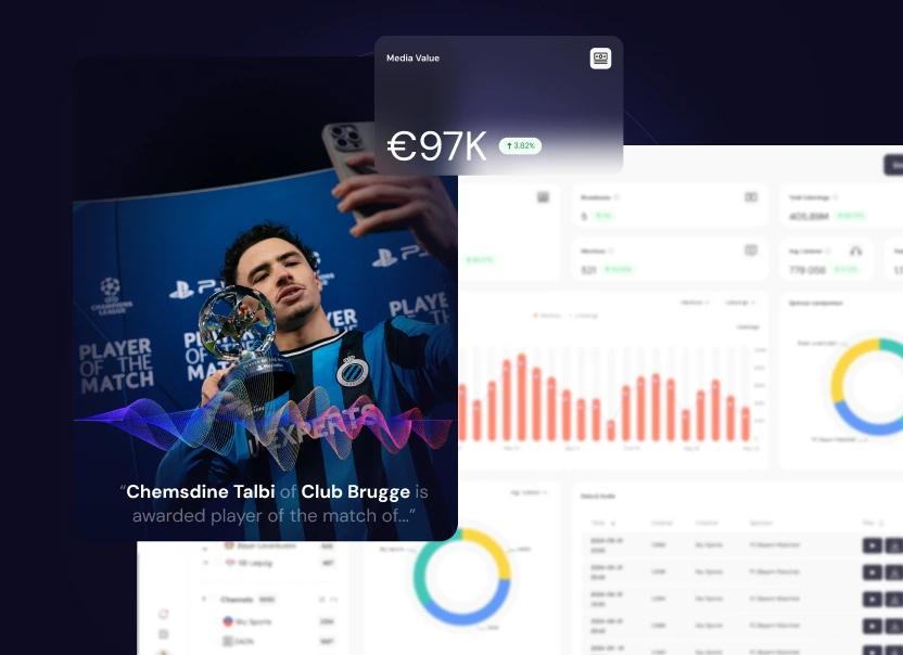 Audio detection of a commentary mention of Club Brugge's Chemsdine Talbi with a €97K media value card
