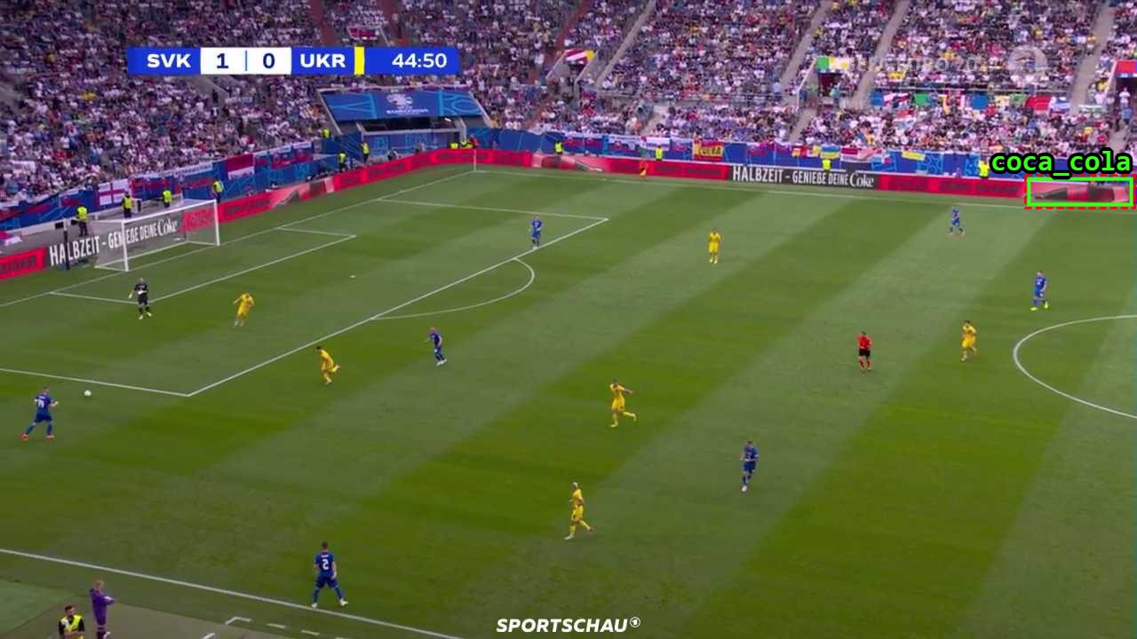 UEFA EURO 2024 match between Slovakia and Ukraine, with Coca-Cola branding visible on the sideline advertising boards as players position across the field.